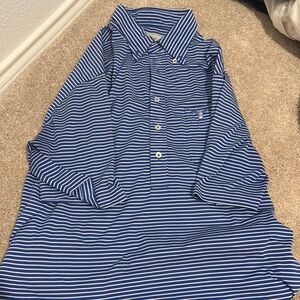 Blue and White Striped Polo Shirt